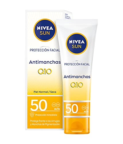 NIVEA SUN Protección Facial UV Anti-edad & Anti-manchas FP50 (1 x 50 ml), protector solar facial, crema antiedad 0% residuos blancos, crema hidratante facial
