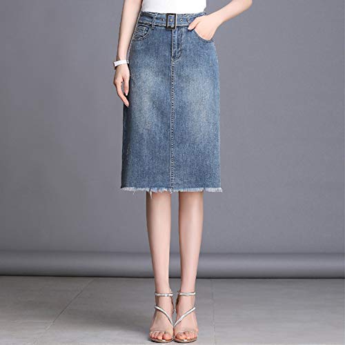 NOBRAND Micro elástico Denim longitud media bolsa cadera falda de verano de las mujeres