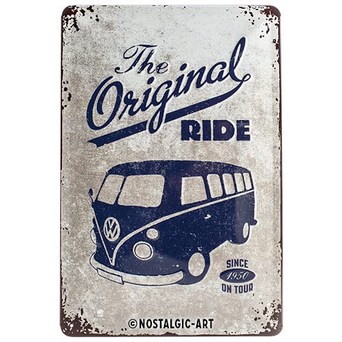 Nostalgic-Art VW Bulli The Original Ride Placa Decorativa, Metal, Gris y Azul, 20 x 30 cm