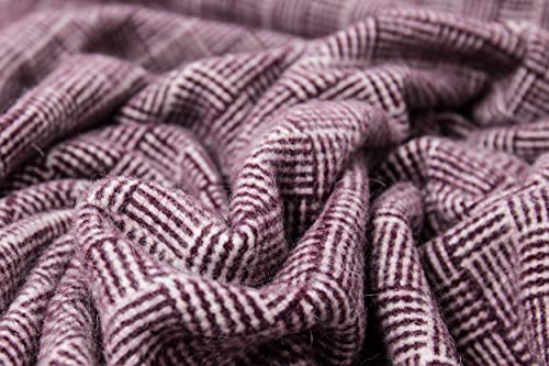 Nostra - Manta de lana merino 300, 80% lana de merino, manta para sofá, cálida y acogedora, color ciruela oscuro con manta blanca, 140 x 200 cm