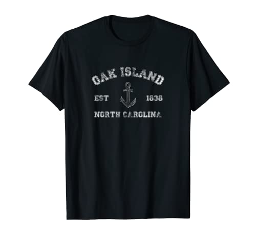 Oak Island, Carolina del Norte Vintage Ancla Náutica Retro Camiseta