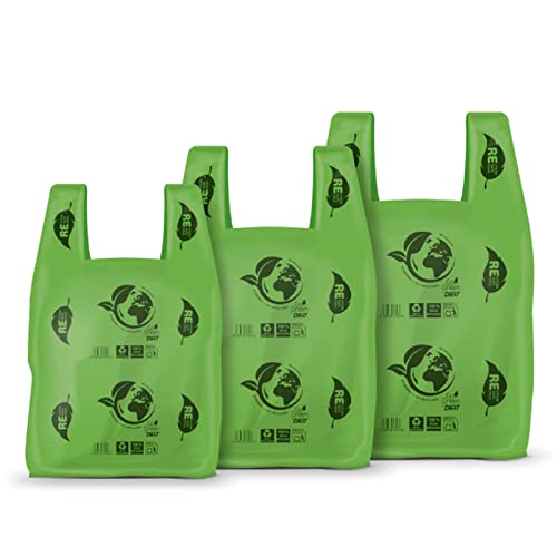 Oceano Bolsas de Plástico Tipo Camiseta Resistentes, Reutilizables BOLSA DE ASA 50 µm + 70% RECICLADO 1KG(35X50, Verde)