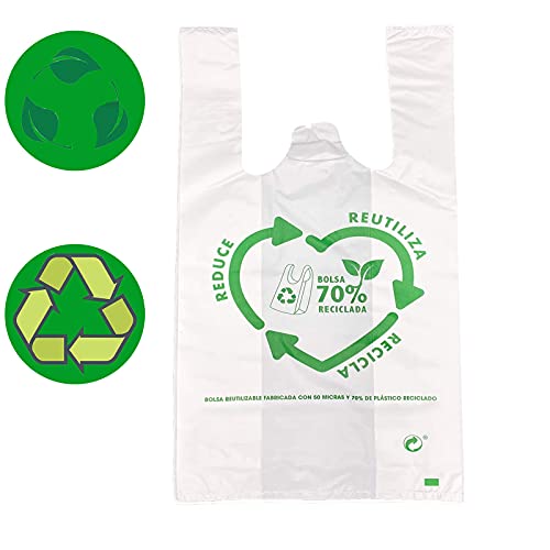 Oceano Bolsas de Plástico Tipo Camiseta Resistentes, Reutilizables y Recicladas (40x50) 120 unidades