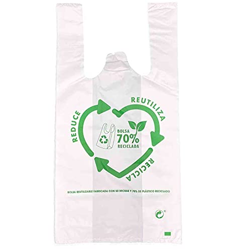 Oceano Bolsas de Plástico Tipo Camiseta Resistentes, Reutilizables y Recicladas (40x50) 120 unidades
