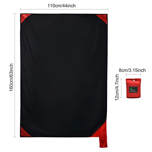 Odoland Manta de Picnic Plegable 160 x 110 cm, Manta de Playa Impermeable, Manta de Bolsillo, Adecuada para Acampar, Viajar, Caminatas y Playa, Rojo