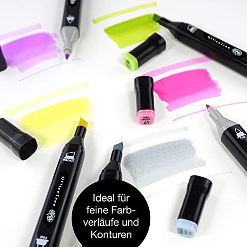 OfficeTree Set con 24 Marcadores de Fibra Touch Twin Marker - Colores Suaves - para Diseño, Bocetos, Ilustraciones, Dibujo