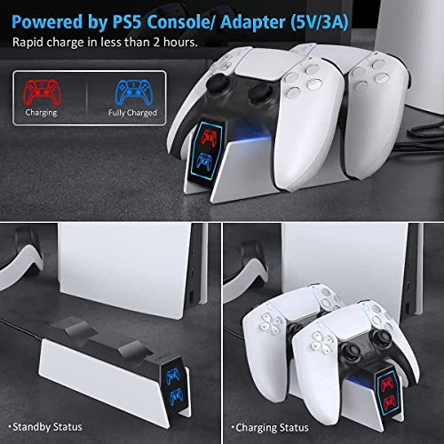 OIVO Cargador Mando PS5, 2H Rápido Base de Carga para Playstation 5 DualSense, Estación de Carga Mando PS5 con 2 Tipos de Cable, Cargador PS5 para Mando PS5