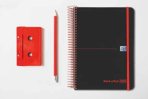 Oxford Black'N Red, Agenda 2022 Día Página A5, Tapa Plástico, Espiral, Castellano, Color Negro (15x21cm)