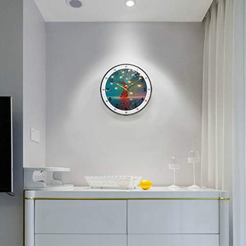 Pac Mac Reloj de pared con diseño de galaxia, lago y niña, funciona con pilas, para la oficina y el hogar, 30 x 30 cm