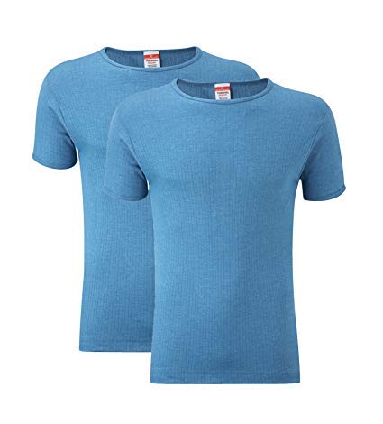 Pack de 2 camisetas térmicas de manga corta para hombre, ropa interior cálida, calor, algodón, esquí, invierno, azul celeste, S