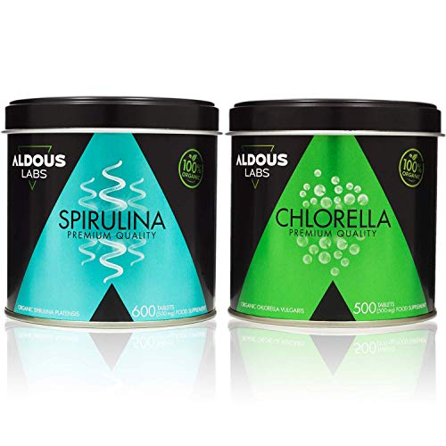 Pack Espirulina Bio Premium + Clorella Bio Premium | 1100 Comprimidos de 500 mg | Vegano - Saciante - DETOX - Proteína vegetal | Certificación Ecológica Oficial