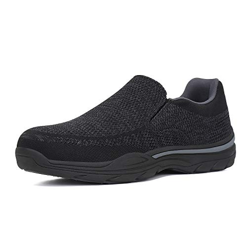 PAMRAY Zapatillas sin Cordones para Hombre Slip on Sneaker Mocasines Casuales Zapatillas de Deporte Negro 42