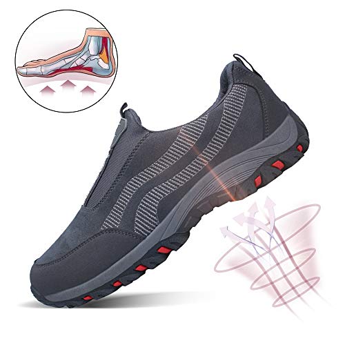 PAMRAY Zapato Hombre de Deportivos Fitness para Caminar Running Trailing Loafer Calentar Suede Zapatillas Slip on Breathable Negro Azul Gris Gris 40