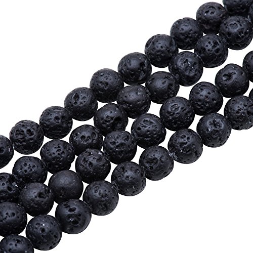 PandaHall Elite Precio de 1 Pieza Negro Natural de Piedra de Lava Rock Gemstone Gem Round Loose Beads Joyas Haciendo conclusiones Accesorios 6mm con el Agujero 0.5mm sobre 64pcs/Hilo