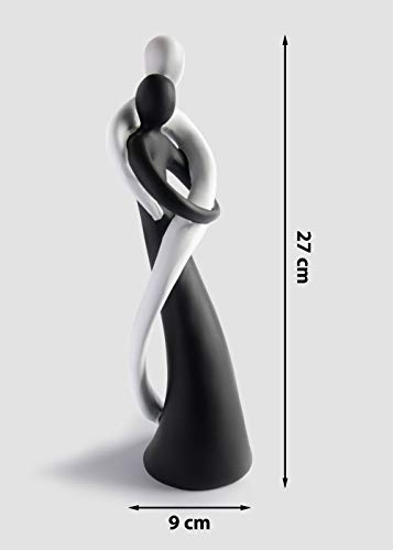 Pareja armónica en blanco y negro - escultura pintada a mano de 27cm de altura - elegante estatua como símbolo de amor y afecto - figura decorativa perfecta como regalo
