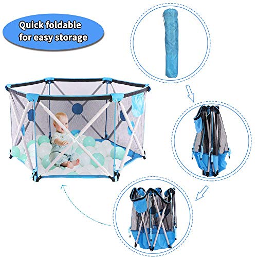 Parque Infantil Plegable y Portátil para Bebés|Parque de juegos para bebés con Malla Transpirable Súper Suave (78×78×140CM) (Blue)