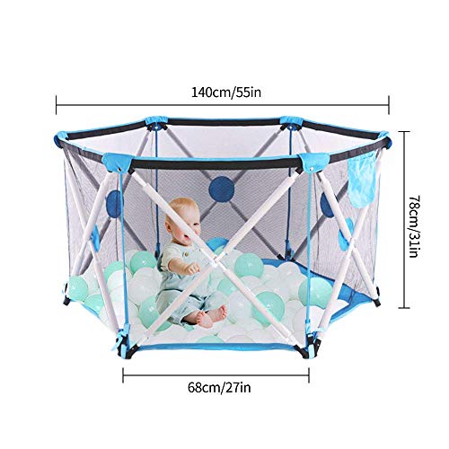 Parque Infantil Plegable y Portátil para Bebés|Parque de juegos para bebés con Malla Transpirable Súper Suave (78×78×140CM) (Blue)