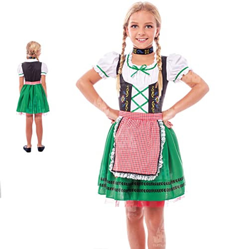 Partilandia Disfraz Tirolesa Niña Oktoberfest Alemana【Tallas Infantiles 3 a 12 años】[Talla 7-9 años]【Vestido con Delantal】 Disfraces Niña Carnaval Nacionalidades Mundo