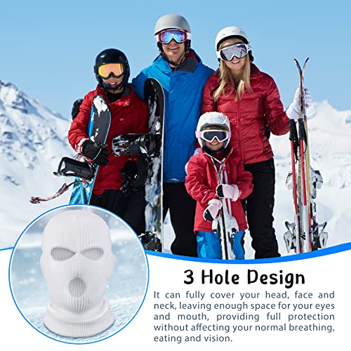 Pasamontañas de Punto de Invierno de 3 Agujeros Cubierta Facial Completa de Protección Pasamontañas de Esquí Térmico Bufanda Calentadora de Cuello para Actividades (Blanco)
