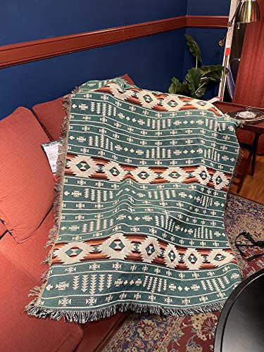 Peel Forest Manta tribal de Navajo Vanlife de 50 x 60 pulgadas, diseño de patrón verde marroquí, diseño tribal de Navajo Vanlife para sofá,