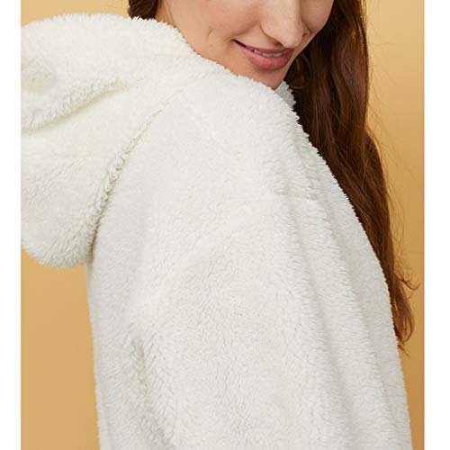 Piel Sintética Sudaderas con Capucha Mujer Invierno Aesthetic Vintage Forro Polar Hoodie Jersey Ropa Oversize (Beige, small)