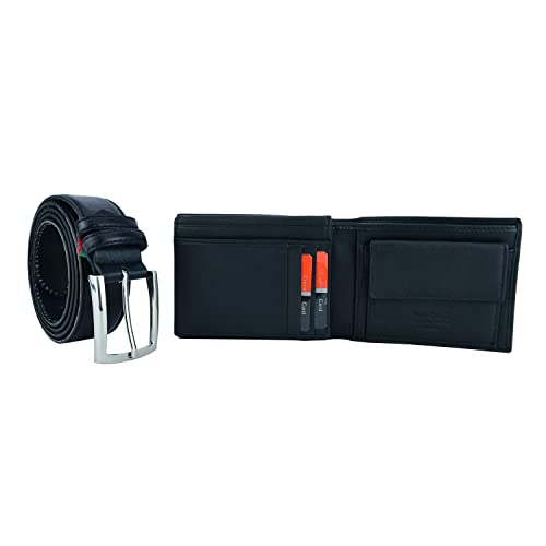 Pierre Cardin Caja de regalo para hombre, cartera con protección RFID y cinturón de piel auténtica