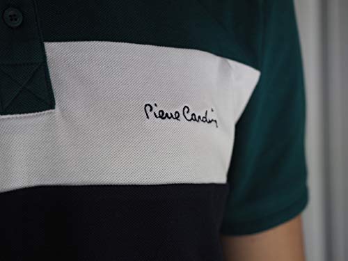 Pierre Cardin Hombre 100% algodón Polo de Rayas Pique con Bordado de Firma (5XL, Forest/Navy)