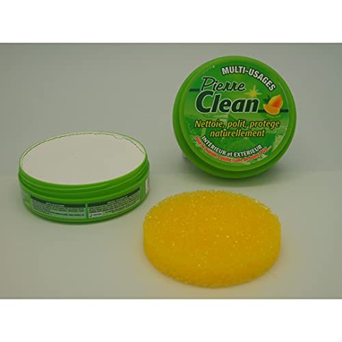 Pierre Clean 600 g aroma de limón con esponja. Producto a base de arcilla, también llamado Piedra Renovante o Arcilla que permite limpiar, pulir y proteger de forma natural tu interior y exterior