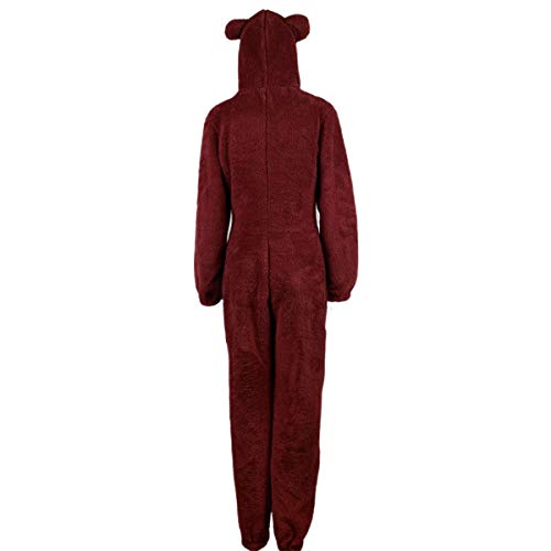 Pijama Completa de Mujer Mono de Felpa Gruesa con Capucha y Cremallera Ropa de Dormir de Una Pieza Mameluco Cálido Pijama Entera para Adulto (Rojo, XXL)