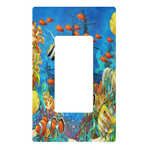Placa decorativa de pared con interruptor de luz – The Coral Reef Life Underwater Fish Outlets Switch Plate Cover 2 Gang Electrical Outlet Covers para dormitorio, cocina, decoración del hogar