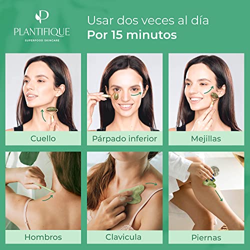 Plantifique - Rodillo Facial de Jade 100% Auténtico - Masajeador Facial Antiarrugas Para Tonificar y Reafirmar la Piel - Rodillo Masaje - Masajeadores Faciales - Masajeador de Ojos