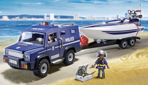 Playmobil Policía - Coche de policía con lancha remolque (5187)