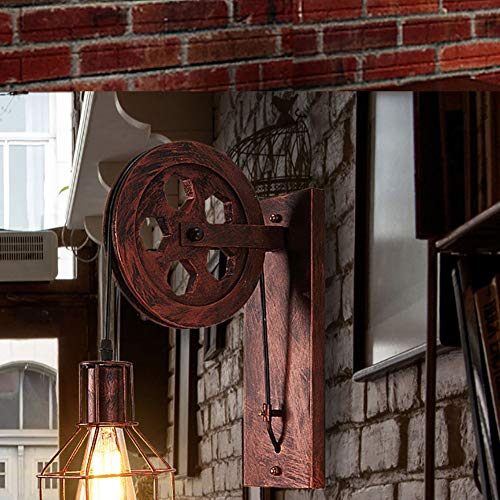 Polea lámpara de pared industrial mediados de siglo retro hierro luces de pared características de la jaula de hierro mate pantalla de lámpara para interior y exterior iluminación granero restaurante