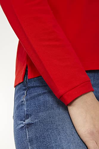 Polo Manga Larga Mujer Algodón con Botón - Shirt Camiseta Camisa Estilo Polos Regular Casual Color Liso Long-Sleeve Cuello Redondo Basico Esencial Original Piqué (Rojo, M, m)