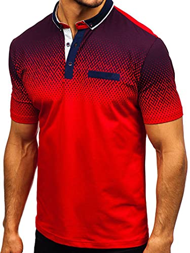 Polo Shirt Hombre Verano Ajuste Regular Hombre Tradicional Camisa Vintage Estampado Manga Corta Bolsillos Casuales Camisa Moderna Moda Urbana Negocios Casual Hombre Camisa C-Red XXL