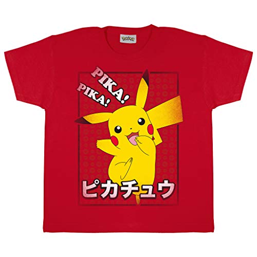 Popgear Pokemon Pikachu Pika Japanese Girls T-Shirt Red Camiseta, 7-8 Years Niñas