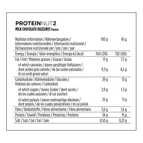PowerBar Protein Nut2 Milk Choco Hazelnut 18x(2x22,5g) - Barras de Proteína con Bajo Contenido de Azúcar