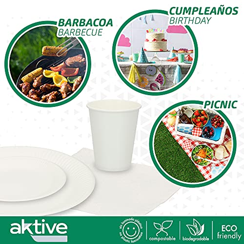 PROCOS - Vajilla desechable, eco-friendly, biodegradable, reciclable, 180 piezas, 40 personas, platos desechable, servilletas 3 capas celulosa, compostable, sin BPA (71347)
