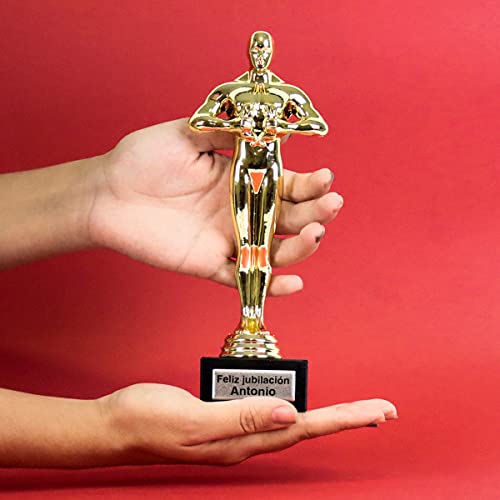 PROMO SHOP Trofeo Dorado con Base de mármol - Personaliza Esta Estatua Color Oro Estilo Premio ÓSCAR con el Texto Que Quieras y Haz un Regalo Original y Personalizado