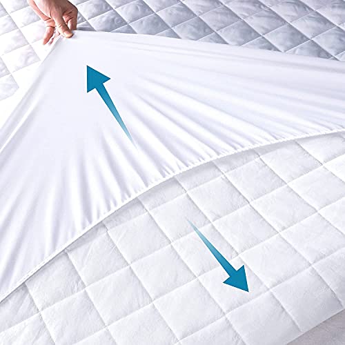 Protector de colchón acolchado – 30 cm de profundidad extra ajustable | Ultra suave, anti alergia microfibra colchón Topper Pad | con falda elástica profunda (individual)