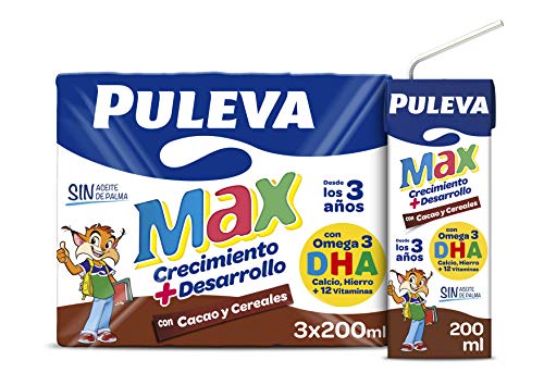 Puleva Max Leche Crecimiento y Desarrollo con Cacao y Cerales - 10 packs de 3 minibriks de 200 ml