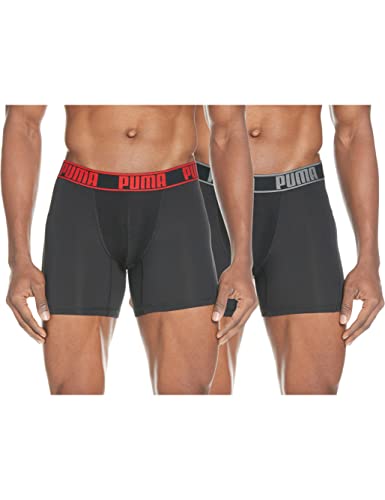 PUMA Active Boxer 2P Packed, Ropa Interior de Deporte para Hombre, Rouge (Black/Red) Large (Tallas De Fabricante: 030) (Pack de 2)