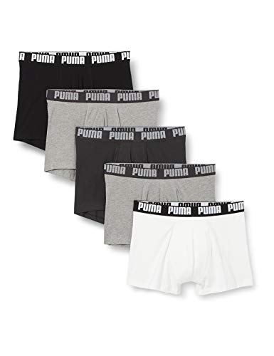 PUMA Basic Men's Boxers (5 Unidades) Calzoncillos Tipo bóxer, Blanco, Negro, Gris, M (Pack de 5) para Hombre