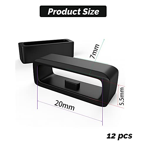 QAQHZW 12 STÜCKE Riemen Ersatzringe 20mm Gummi Uhrenarmband Schleife Silikon Uhrenarmband Halter Schwarzer Verschlussring Kompatibel für 22mm Riemen