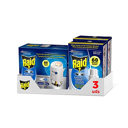 Raid Pack Anti Mosquitos Protección Plus, Contiene 1 difusor eléctrico + 3 recambios, 180 Noches, Incoloro