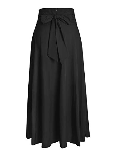Ranphee Faldas Mujer Largas Fiesta de Cintura Alta con Bolsillo Maxi Falda con Abertura Lateral Negro L