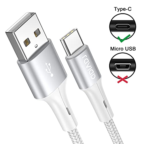 RAVIAD Cable USB Tipo C, [2Pack 3M] Cargador Tipo C Carga Rápida y Sincronización Cable USB C para Galaxy S20/S10/S9/S8/M51/M31/M21/Note 10/Note 9, Huawei P40/P30/P20, Redmi Note 9 Pro/9/8 - Plata