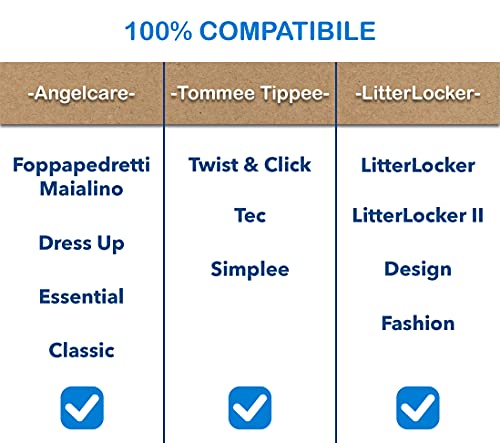 Recambios para Contenedor de Pañales compatible con Tommee Tippee Twist and Click, Simplee, Tec, Angelcare, Dress Up, Foppapedretti, Litter Locker (4 unidades)