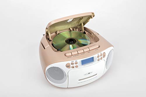 Reflexion RCR2260 - Reproductor de CD con Casete y Radio para alimentación y batería (Radio FM PLL, Pantalla LCD, Entrada Auxiliar, conexión para Auriculares), Color Blanco y Rosa