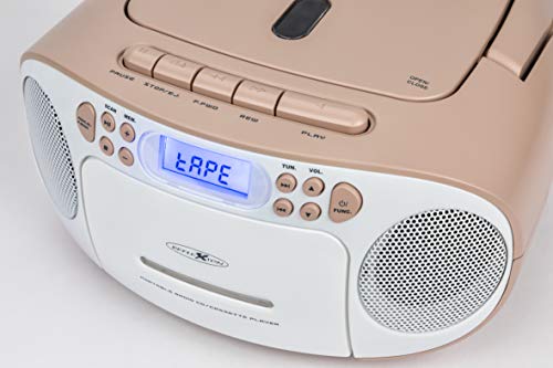 Reflexion RCR2260 - Reproductor de CD con Casete y Radio para alimentación y batería (Radio FM PLL, Pantalla LCD, Entrada Auxiliar, conexión para Auriculares), Color Blanco y Rosa